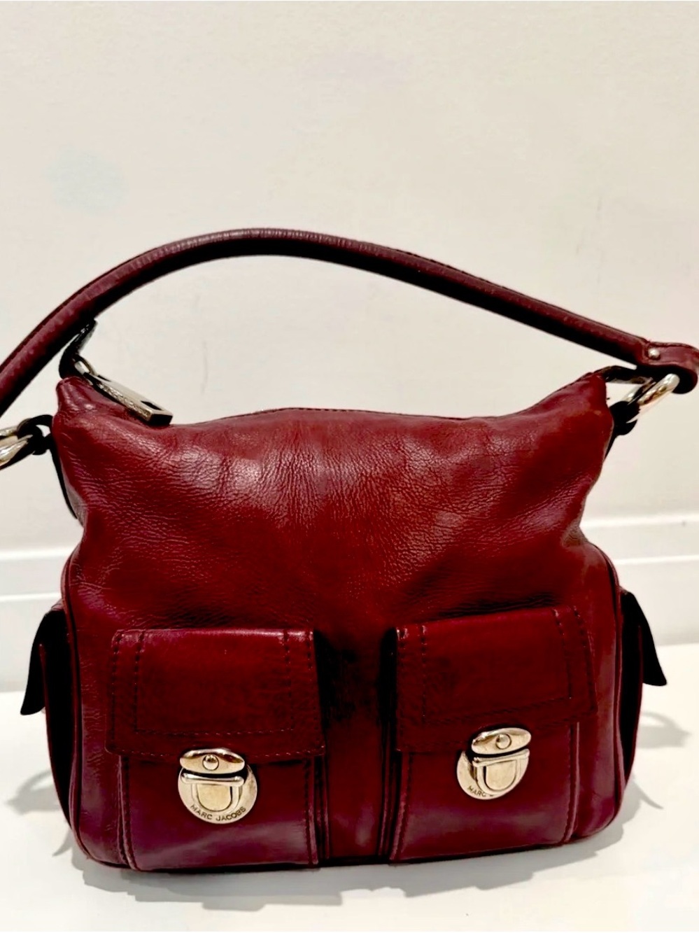 Vintage Marc Jacobs Leather Multi-Pocket Leather Hobo Bag Color: Merlot - Picture 1 of 7